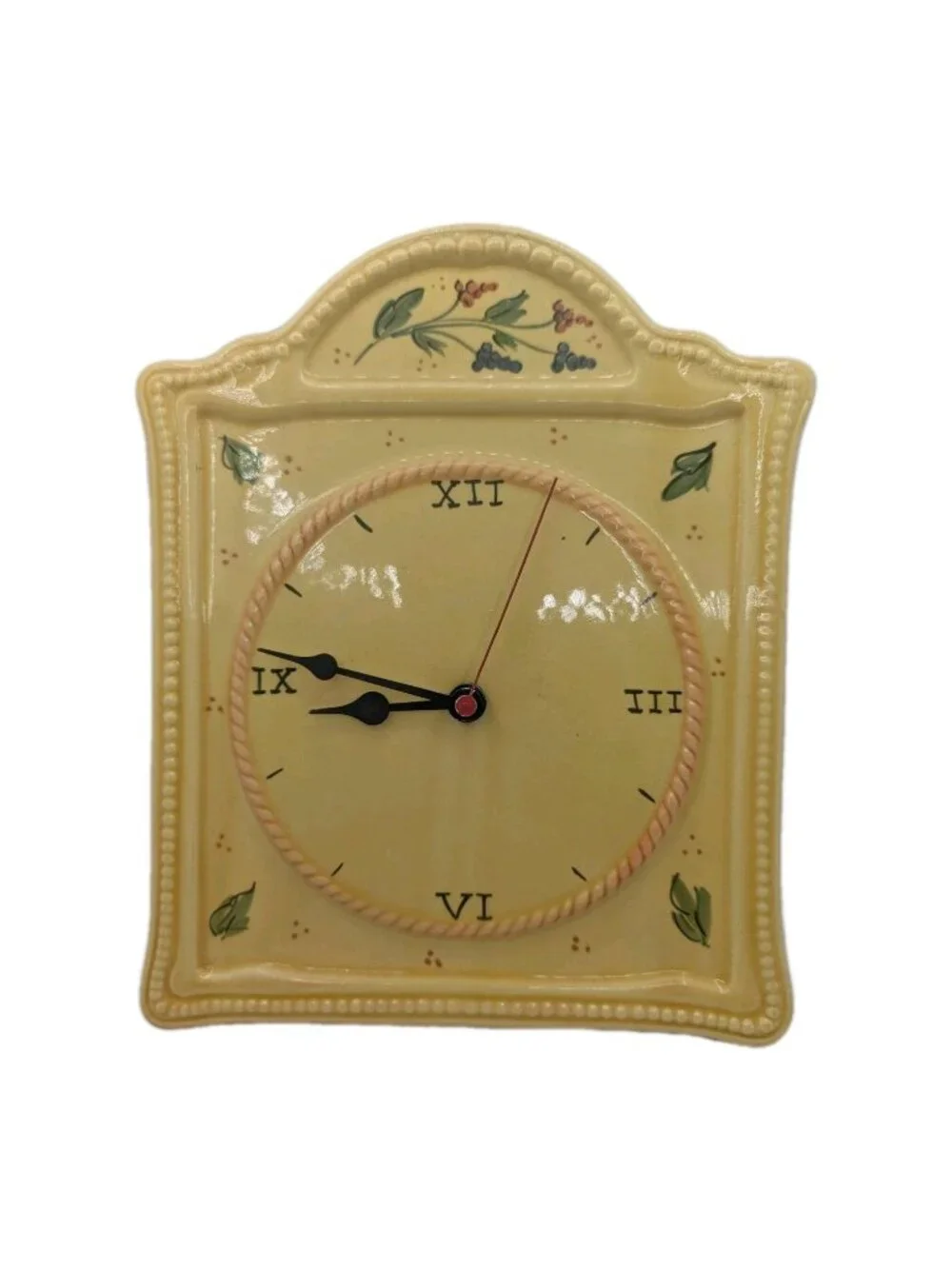 Vintage Ceramic Wall Clock Italy yellow tone Floral Country cottage core works